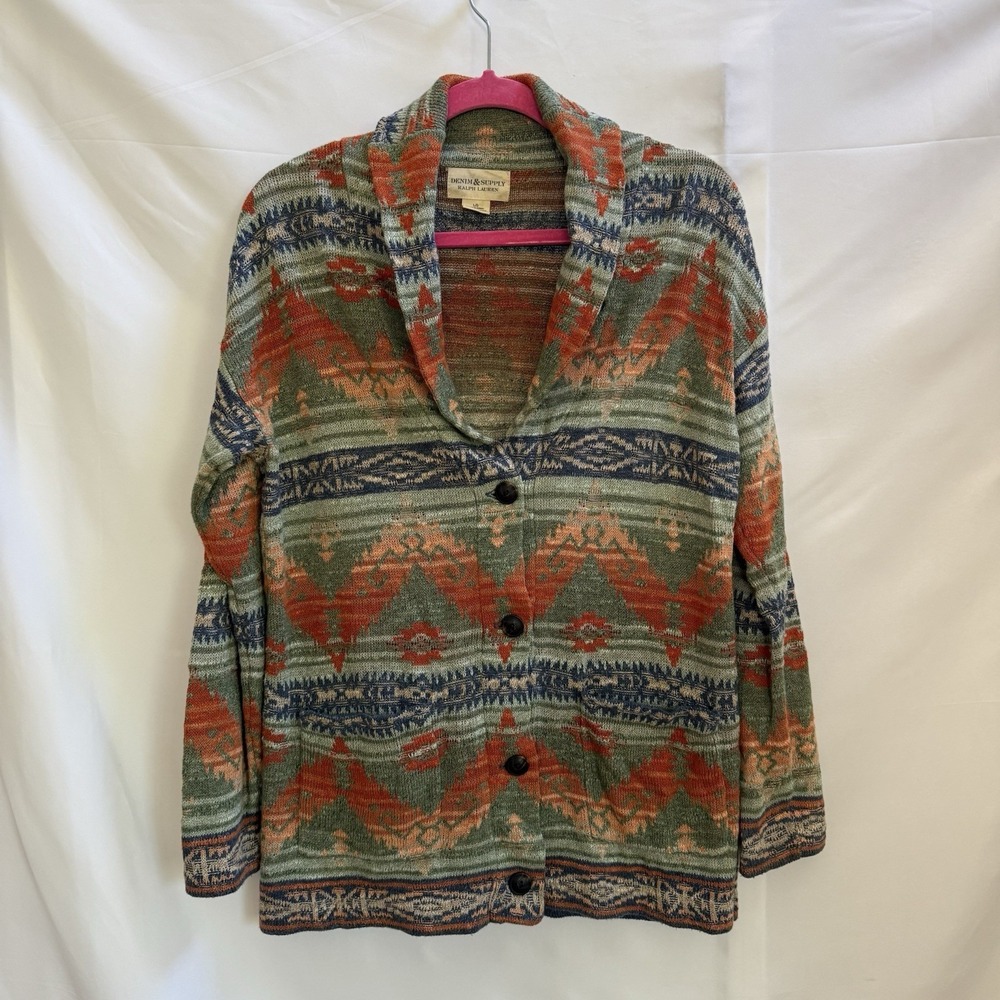 Vintage Ralph Lauren Denim Supply Women Aztec Button Up Cardigan SZ-large Shawl